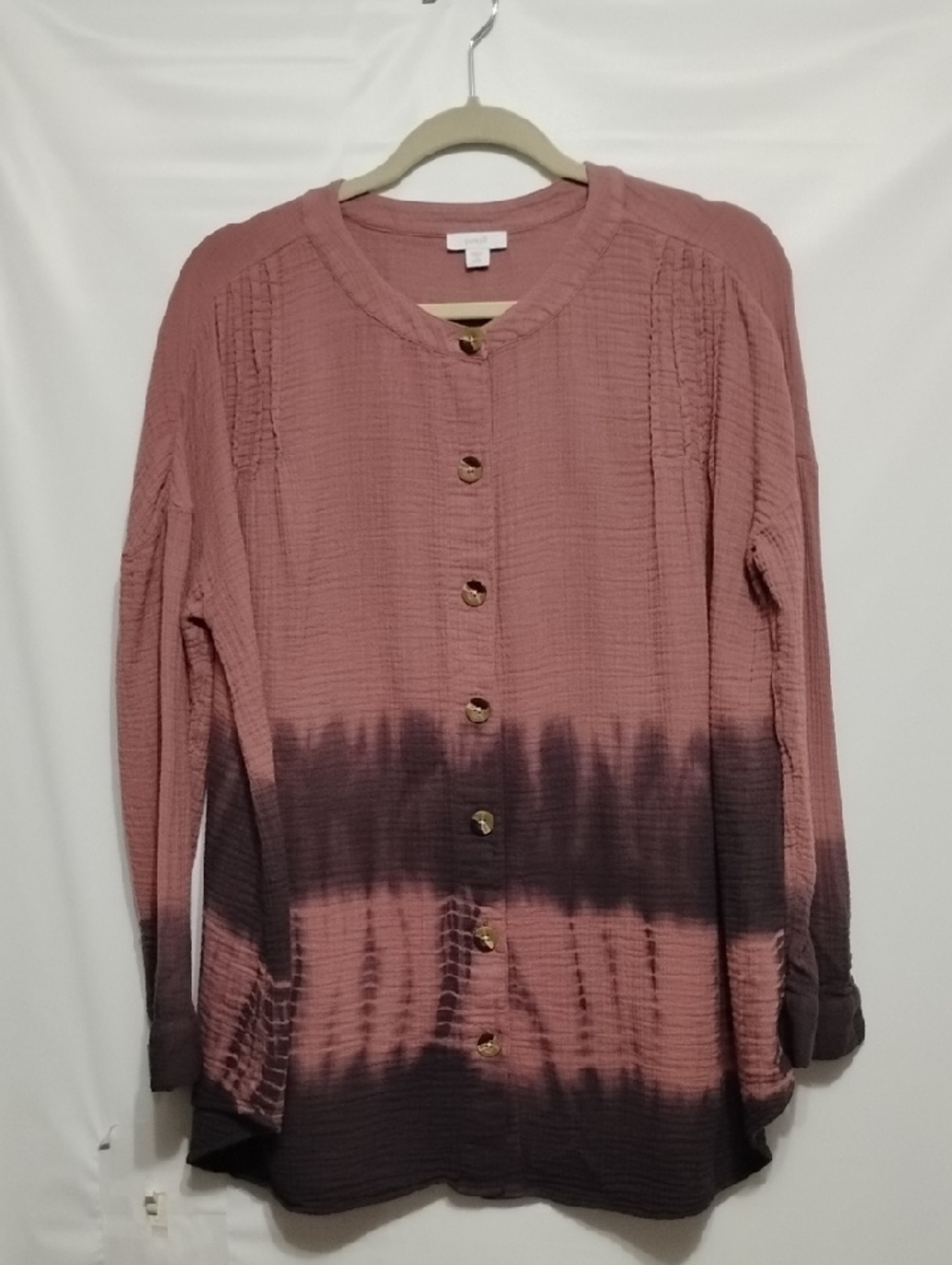 Purejill Tie-Dyed Double Cloth‎ Dusty Rose Ombre Button Front Top